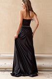 Sparkly Black Strapless Maxi Corset Prom Dress with Slit