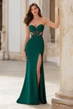 Sparkly Dark Green Strapless Mermaid Cut Out Long Prom Dress with Slit