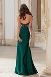 Sparkly Dark Green Strapless Mermaid Cut Out Long Prom Dress with Slit