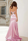 Sparkly Pink Strapless Cut Out Mermaid Long Prom Dress with Slit
