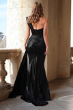 Black Mermaid One Shoulder Long Prom Dress with Side Cape