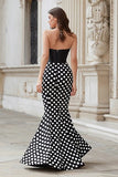 Black and White Corset Polka Dots Mermaid Long Prom Dress
