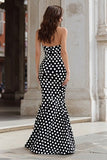 Black and White Polka Dots Mermaid Sweetheart Long Prom Dress