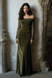 Olive Velvet Mermaid Off the Shoulder Long Holiday Party Dress