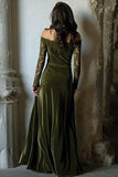 Olive Velvet Mermaid Off the Shoulder Long Holiday Party Dress