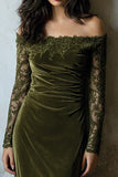 Olive Velvet Mermaid Off the Shoulder Long Holiday Party Dress