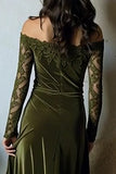 Olive Velvet Mermaid Off the Shoulder Long Holiday Party Dress