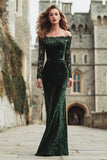Dark Green Mermaid Off the Shoulder Long Holiday Party Dress