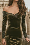 Olive Off the Shoulder Mermaid Long Holiday Party Dress
