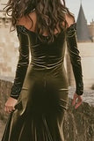 Olive Off the Shoulder Mermaid Long Holiday Party Dress