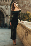 Dark Green Mermaid Off the Shoulder Velvet Long Holiday Party Dress