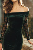 Dark Green Mermaid Off the Shoulder Velvet Long Holiday Party Dress