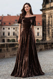 Brown Long A Line Velvet Holiday Party Dress