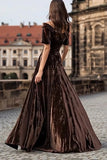 Brown Long A Line Velvet Holiday Party Dress