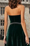 Sparkly Dark Green Halter Velvet Long Holiday Party Dress