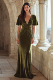 Olive Mermaid Velvet Long Holiday Party Dress