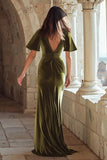 Olive Mermaid Velvet Long Holiday Party Dress
