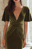 Olive Mermaid Velvet Long Holiday Party Dress