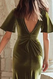 Olive Mermaid Velvet Long Holiday Party Dress