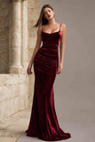 Burgundy Mermaid Velvet Long Holiday Party Dress