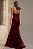 Burgundy Mermaid Velvet Long Holiday Party Dress