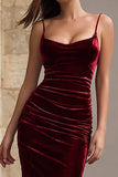 Burgundy Mermaid Velvet Long Holiday Party Dress