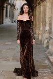 Brown Corset Velvet Mermaid Long Holiday Party Dress