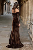 Brown Corset Velvet Mermaid Long Holiday Party Dress