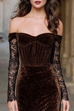 Brown Corset Velvet Mermaid Long Holiday Party Dress