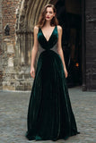 Sparkly Dark Green Beaded Velvet Maxi Holiday Party Dress