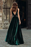 Sparkly Dark Green Beaded Velvet Maxi Holiday Party Dress