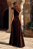Brown Sheath Velvet Long Holiday Party Dress with Sash