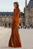 Caramel Sheath Velvet Long Holiday Party Dress with Slit