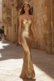 Sparkly Gold Sequin Long Sweetheart Mermaid Prom Dress