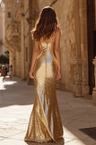 Sparkly Gold Sequin Long Sweetheart Mermaid Prom Dress