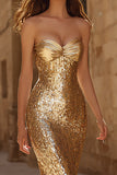 Sparkly Gold Sequin Long Sweetheart Mermaid Prom Dress