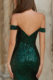Sparkly Long Dark Green Off the Shoulder Mermaid Prom Dress