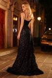 Sparkly Black Beaded Mermaid Long Corset Prom Dress with Ruffles