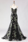 Sparkly Floral Black Beaded Long Corset Prom Dress with Criss Cross Back