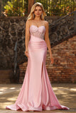 Sparkly Pink Beaded Mermaid Maxi Corset Prom Dress with Slit