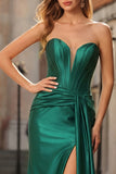 Dark Green Mermaid Strapless Corset Maxi Prom Dress