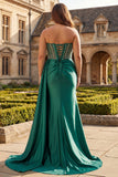 Sparkly Mint Green Beaded Mermaid Long Corset Prom Dress with Slit