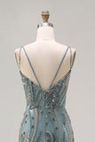 Sparkly Grey Blue Beaded Mermaid Long Prom Dress with Sequins