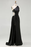 Sparkly Black Maxi Cut Out Prom Dress with Rhinestones