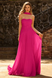 Fuchsia Pleated Neck Scarf Strapless Maxi Prom Dress