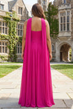Fuchsia Pleated Neck Scarf Strapless Maxi Prom Dress