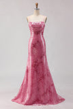 Sparkly Pink Mermaid Spaghetti Straps Long Sequin Prom Dress