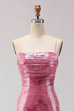 Sparkly Pink Mermaid Spaghetti Straps Long Sequin Prom Dress