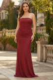 Sparkly Red Polka Dots Strapless Beaded Mermaid Long Prom Dress