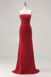 Sparkly Red Polka Dots Strapless Beaded Mermaid Long Prom Dress